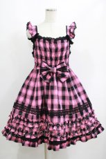 画像1: Angelic Pretty / Cotton candyシャーリングジャンパースカートSet Free ブラック/ピンク H-25-06-17-006-AP-OP-NS-ZH (1)
