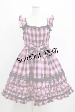 画像1: Angelic Pretty / Cotton candyシャーリングジャンパースカートSet Free ブラック/ピンク H-25-06-17-006-AP-OP-NS-ZH