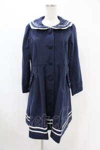 axes femme POETIQUE / 刺繍セーラーカラーコート M ネイビー H-25-06-18-059-AX-CO-NS-ZT-C053
