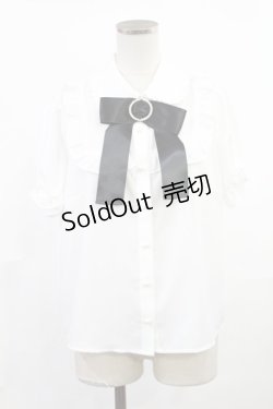 画像1: Ank Rouge / バックルリボンブラウス M オフ/ブラック H-25-06-18-1029-CA-BL-NS-ZH