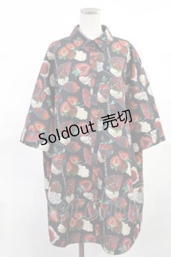 画像1: Jamie エーエヌケー / 絵画タッチイチゴ柄BIGシャツ M ブラック H-25-06-18-1038-LO-BL-NS-ZH