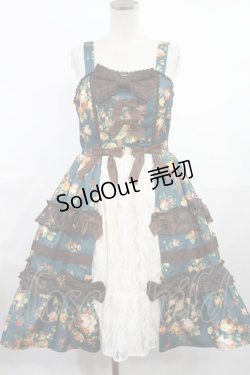 画像1: axes femme kawaii / アンティークローズ柄ジャンパースカート M グリーン H-25-06-18-1006-AX-OP-NS-ZH