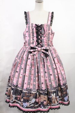 画像1: metamorphose / 【プラスサイズ】Happy Sewing Time フリルジャンパースカート+ヘッドドレスセット プラスサイズ ブラック/ピンク H-25-06-18-1002-ME-OP-NS-ZH