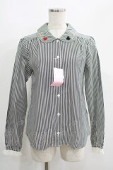 Shirley Temple / 刺繍襟ストライプブラウス 160 ブラックストライプ H-25-06-19-030-ET-BL-KB-ZH