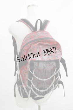 画像1: PEACE NOW / ペイントチェックリュック  黒×赤 H-25-06-19-056-PU-BG-KB-ZH