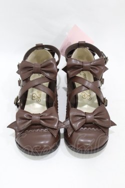 画像1: metamorphose / トリプルリボンクロスストラップシューズ LL（25〜25.5cm） ブラウン H-25-06-19-1001-ME-SH-NS-ZH