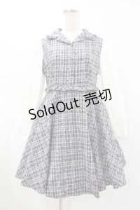 evelyn / 襟フリルチェックワンピース Free グレー H-25-06-19-1039-LO-OP-NS-ZH