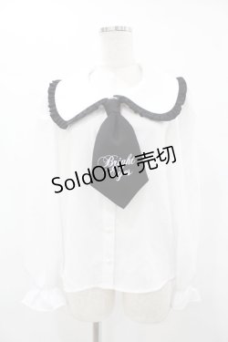 画像1: Ank Rouge / 配色フリルネクタイブラウス M オフ/ブラック H-25-06-19-1063-CA-BL-NS-ZH
