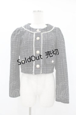画像1: Ank Rouge / パールトリムノーカラージャケット M ブラック H-25-06-19-1066-CA-JA-NS-ZH