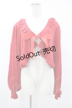 画像1: metamorphose / 【プラスサイズ】ダイヤすかしあみ長袖ボレロ プラスサイズ レッド H-25-06-19-1025-ME-TO-NS-ZH