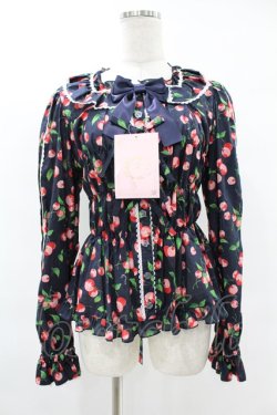 画像1: metamorphose / Fluffy Cherry スクエアあきフリルブラウス(長袖) サイズ1 ネイビー H-25-06-19-1027-ME-BL-NS-ZH
