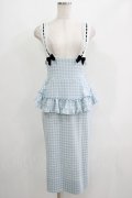 Katie / SUNDAY CHECK apron skirt S BLUE H-25-06-19-025-LO-SK-KB-ZH