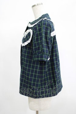 画像2: Nile Perch / ハートレースチェックブラウス Free ネイビー/グリーン H-25-06-20-040-LO-BL-NS-ZH