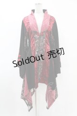 Qutie Frash / 着物袖ロングカーディガン  黒×赤 H-25-06-20-1028-QU-JA-KB-ZT185