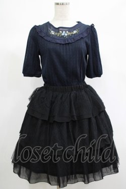 画像1: axes femme / リボン刺繍カットチュニック M ネイビー H-25-06-20-011-AX-OP-NS-ZH
