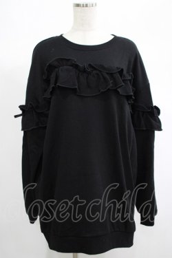 画像1: DearMyLoveRose / 選べるフリルリボンスウェットトップス LL~3L ブラック H-25-06-20-023-EL-TO-NS-ZH