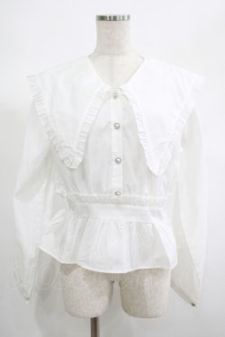 画像1: DearMyLoveRose / ビッグフリル襟ペプラムブラウス LL オフ H-25-06-20-025-EL-BL-NS-ZH
