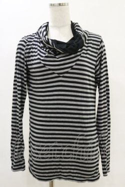 画像1: BPN FOR MEN / ボーダーハイネックカットソー  黒×グレー H-25-06-21-054-GO-TO-KB-ZH