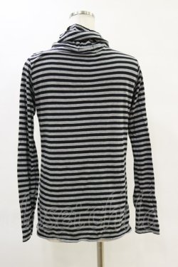 画像2: BPN FOR MEN / ボーダーハイネックカットソー  黒×グレー H-25-06-21-054-GO-TO-KB-ZH