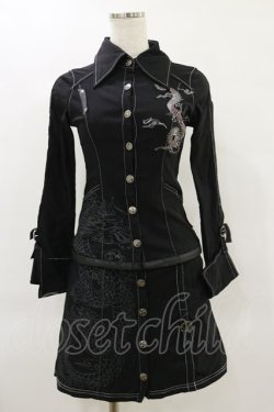 画像1: Ozz On hikozoh / 龍刺繍シャツワンピース  黒 H-25-06-21-068-OO-OP-KB-ZH