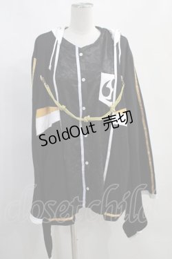 画像1: IRO+IRO / 風神雷神のドッキング和袖パーカー M ブラック/ホワイト H-25-06-21-1019-LO-TO-NS-ZH