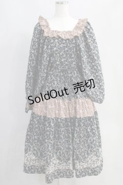 画像1: axes femme NOSTALGIE / 小花切替裾刺繍ワンピース M ブラック H-25-06-21-1023-AX-OP-NS-ZH
