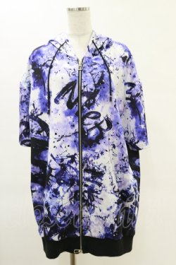 画像1: NieR Clothing / 総柄ZIP半袖パーカー  紫系 H-25-06-21-045-PU-TO-KB-ZH