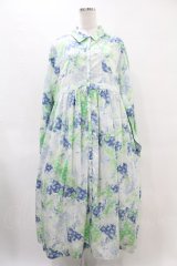 merry jenny / fog flowerシャツワンピース  ブルー H-25-06-23-1049-LO-OP-KB-ZH