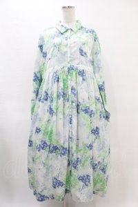 merry jenny / fog flowerシャツワンピース  ブルー H-25-06-23-1049-LO-OP-KB-ZH
