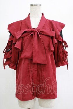 画像1: DearMyLove / ショルダーレースモテフリルボウタイブラウス 3L レッド H-25-06-23-057-EL-BL-NS-ZH