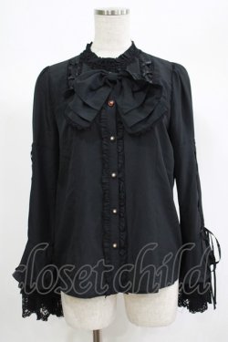 画像1: axes femme kawaii / リボンブローチ付姫袖ブラウス M ブラック H-25-06-23-058-AX-BL-NS-ZH