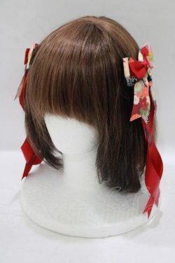 画像1: LOTUS ribbon / ツインリボンバレッタ  レッド H-25-06-23-083-EL-AC-NS-ZH