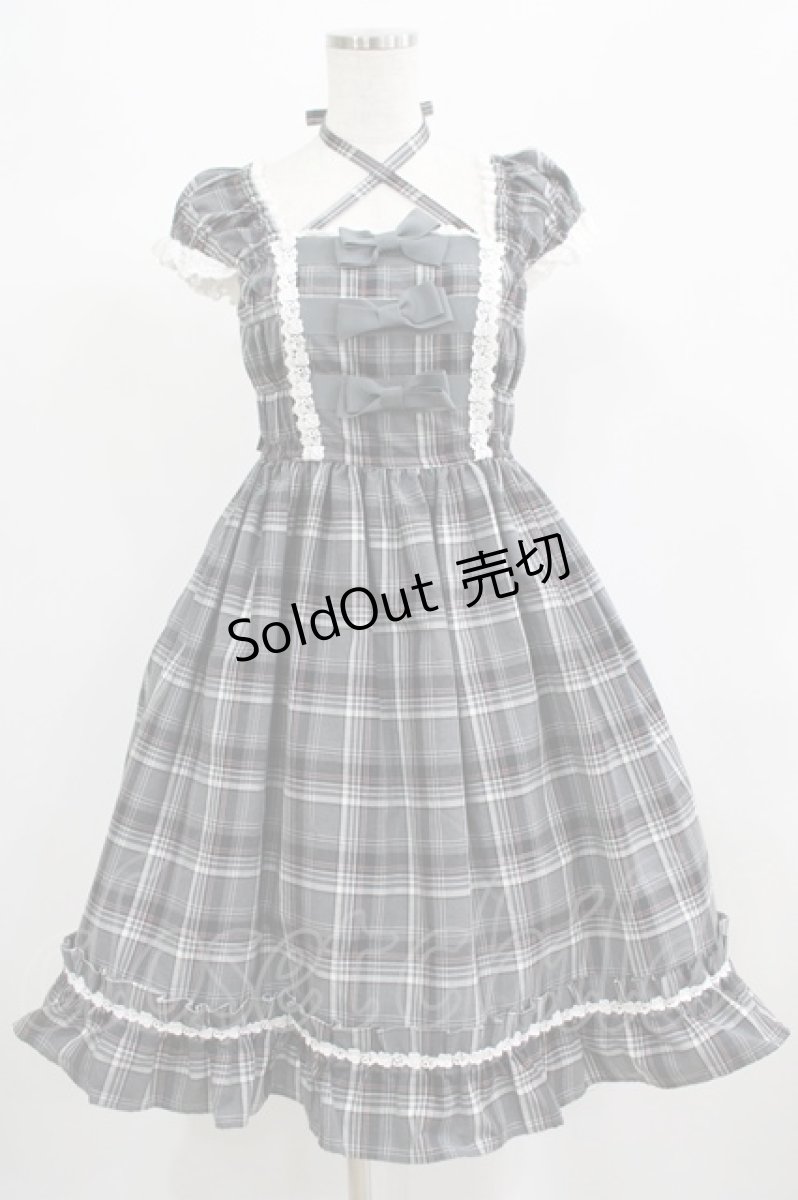 画像1: BABY,THE STARS SHINE BRIGHT / タータンチェックリボンミニ袖ジャンパースカート Free グレー H-25-06-23-010-BA-OP-NS-ZH (1)
