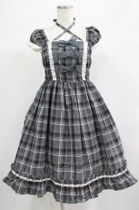 画像1: BABY,THE STARS SHINE BRIGHT / タータンチェックリボンミニ袖ジャンパースカート Free グレー H-25-06-23-010-BA-OP-NS-ZH (1)