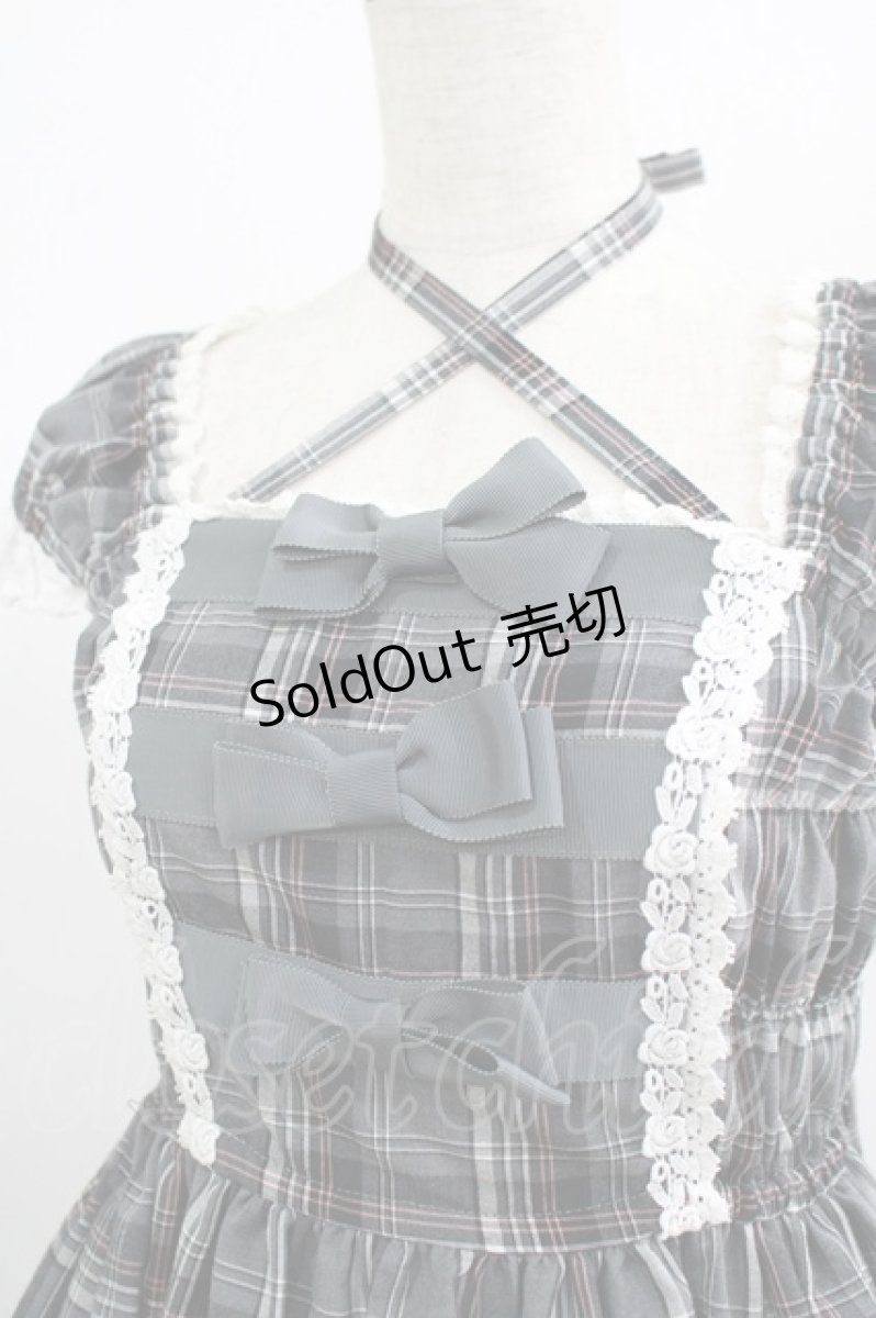 画像4: BABY,THE STARS SHINE BRIGHT / タータンチェックリボンミニ袖ジャンパースカート Free グレー H-25-06-23-010-BA-OP-NS-ZH (4)