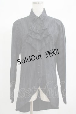 画像1: BPN FOR MEN / ジャボタイストライプブラウス M 黒 H-25-06-24-032-GO-BL-KB-ZH