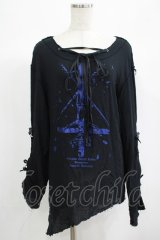 Moi-meme-Moitie / フォールクロス・チョーカー付きガーゼトップス Men ブラック×ブルー H-25-06-24-036-MO-TO-KB-ZH