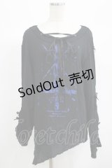 Moi-meme-Moitie / フォールクロス・チョーカー付きガーゼトップス Men ブラック×ブルー H-25-06-24-036-MO-TO-KB-ZH