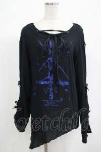 Moi-meme-Moitie / フォールクロス・チョーカー付きガーゼトップス Men ブラック×ブルー H-25-06-24-036-MO-TO-KB-ZH
