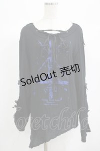 Moi-meme-Moitie / フォールクロス・チョーカー付きガーゼトップス Men ブラック×ブルー H-25-06-24-036-MO-TO-KB-ZH
