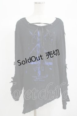 画像1: Moi-meme-Moitie / フォールクロス・チョーカー付きガーゼトップス Men ブラック×ブルー H-25-06-24-036-MO-TO-KB-ZH