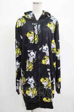 画像1: NieR Clothing / 総柄ZIPパーカー  黒 H-25-06-24-037-PU-TO-KB-ZH