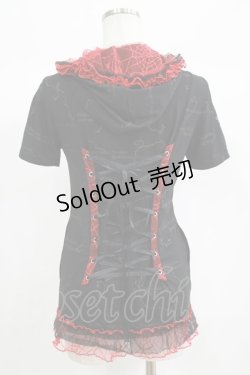 画像3: H jelly / 蜘蛛の巣レース半袖ZIPカーデ  黒×赤 H-25-06-24-054-HN-TO-KB-ZH