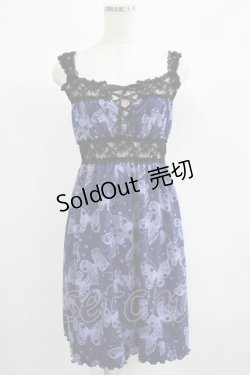 画像1: h.Jelly HONEY / レース切替プリントワンピース  ネイビー H-25-06-24-006-HN-OP-KB-ZH