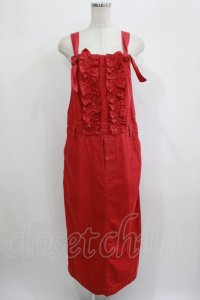 Jane Marple / Frill-trim denim salopette skirt M レッド H-25-06-25-066-JM-SK-KB-ZH