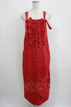 画像1: Jane Marple / Frill-trim denim salopette skirt M レッド H-25-06-25-066-JM-SK-KB-ZH