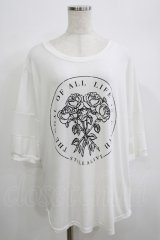 HELL CAT PUNKS / ローズプリントメッシュ切替カットソー  白 H-25-06-25-073-PU-TO-KB-ZH