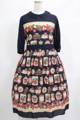 Jane Marple / Strawberry label scarfのタブリエドレス  ネイビー H-25-06-25-022-JM-OP-KB-ZH