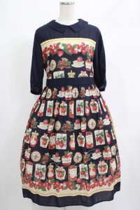 Jane Marple / Strawberry label scarfのタブリエドレス  ネイビー H-25-06-25-022-JM-OP-KB-ZH