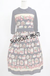 Jane Marple / Strawberry label scarfのタブリエドレス  ネイビー H-25-06-25-022-JM-OP-KB-ZH